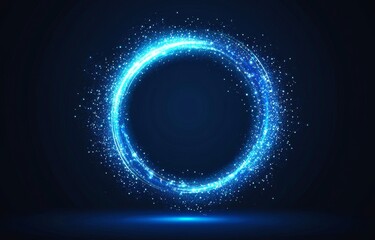 Fototapete - Vibrant Blue Glowing Circle With Sparkling Particles Against a Dark Background Creates an Energetic and Mystical Atmosphere for Digital Artwork