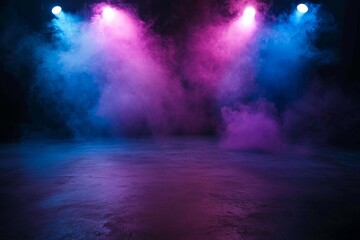 Poster - Colorful Smoke Fills the Stage as Vibrant Lights Create an Atmospheric Backdrop for a Performance in a Theater Setting