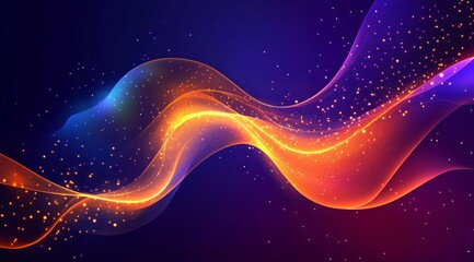 Poster - Colorful Abstract Wave Pattern With Glowing Accents and Starry Backdrop Creating a Vibrant Visual Experience at Night