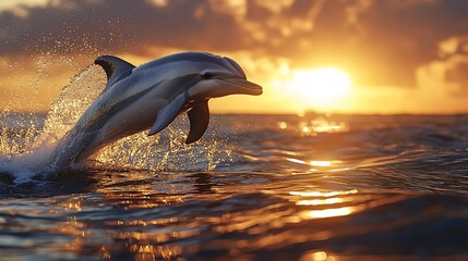 Wall Mural - Dolphin jumping out of the water at sunset