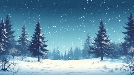 Poster - Snow falling on pine trees in a winter wonderland