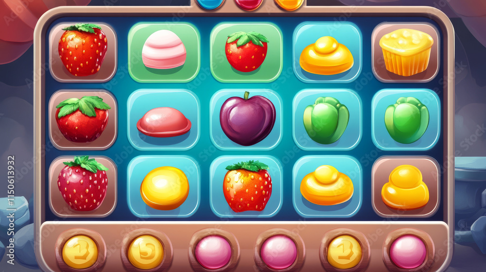 Match 3 candy game ui interface background. Vector jelly puzzle mobile ...