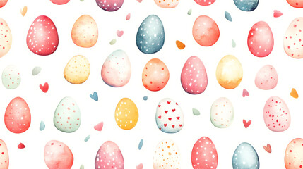 Aufkleber - Festive spring and easter-themed watercolor seamless pattern with colorful eggs and hearts for projects and celebrations