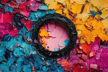 Close-up of colorful painting with circle