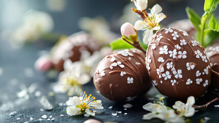 Poster - Easter eggs adorned with white icing flowers and paired with blossoming spring branches make a delightful holiday focal point