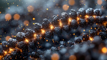 Poster - A close-up view of molecular structures with glowing particles, emphasizing scientific themes.