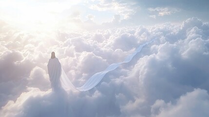  A Figure Walks on Clouds Towards Heavens Light