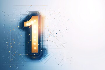 Poster - Illuminated number one against tech-inspired background