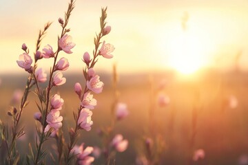 Wall Mural - Sunset blooms illuminate a field with vibrant flowers on a tranquil evening