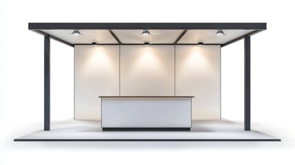 Blank indoor exhibition trade booth mockup on a white background