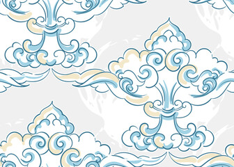 Wall Mural - clouds ornate traditional japanese chinese vector design seamless pattern