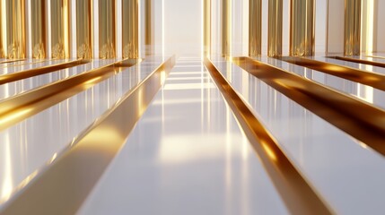 Leinwandbilder - Golden Vertical Lines with White Background in Modern Abstract Space
