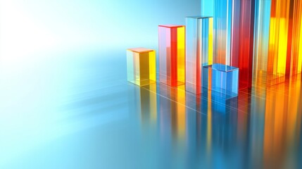 Leinwandbilder - Colorful 3D Bars on Glossy Surface Representing Business Growth
