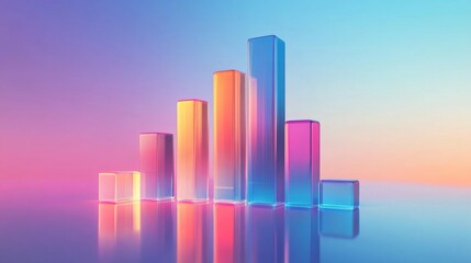 Poster - Vibrant Abstract Bar Graph with Glossy Gradient in Soft Colors