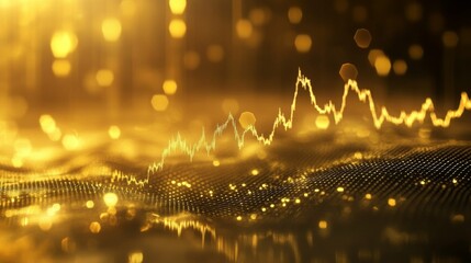 Wall Mural - Golden Abstract Financial Chart with Glittering Background Effects