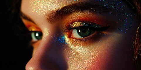 Wall Mural - Close-up of eye makeup with glitter