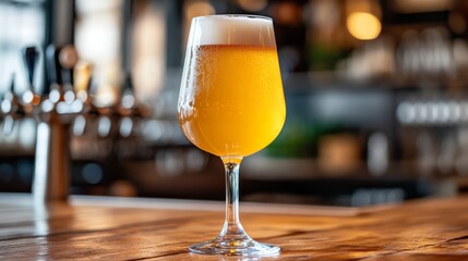 Poster - Refreshing Craft Beer in Elegant Glass on Rustic Wooden Table