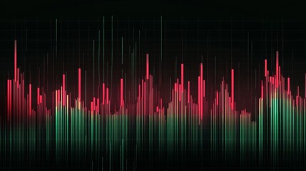 Poster - Abstract Digital Sound Waves in Red and Green Color Palette