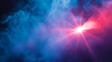 Poster - Red laser light beam effect isolated on transparent background. Vector blue neon line abstract design. Lazer show with sparkle and smoke presentation pointer. Led broadway entertainment illustration