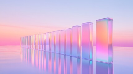 Poster - Colorful Glass Blocks Reflecting Sunset Light on Calm Water Surface