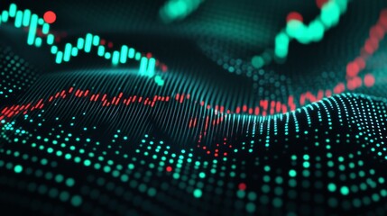 Poster - abstract digital financial chart with green and red data points