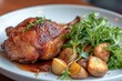 © photoplotnikov - Roasted Pork with Roasted Potatoes and Salad