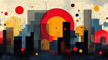 Poster - Abstract Cityscape with Geometric Shapes and Bold Colors