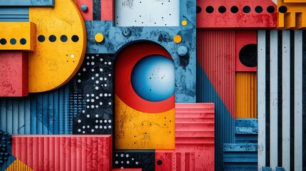 Poster - Abstract Colorful Design with Geometric Shapes and Textures