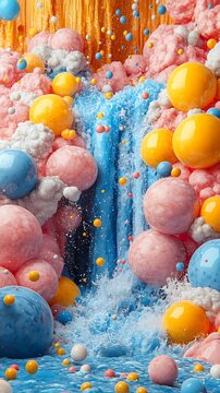 Abstract Art 3D Shapes Playful Bubbles Bright Blue Background Image