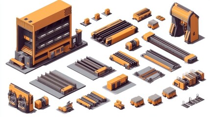 Poster - Conveyor belt top and side view, industrial empty processing production line, automated manufacturing engineering equipment for factory isolated on white background, Realistic 3d vector illustration