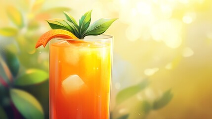 Poster - Refreshing Citrus Beverage with Garnish and Soft Focus Background