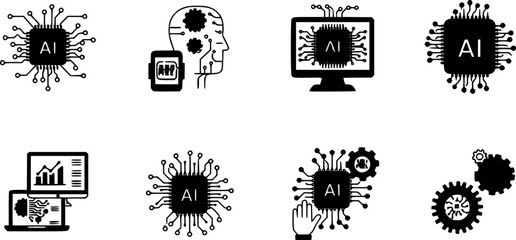 set of ai service. generative artificial intelligence iconsymbol for app, website, ui, ux. transparent png and vector illustration.