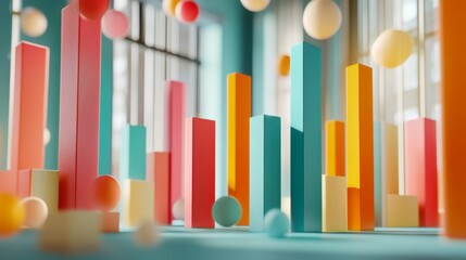 Poster - Colorful Geometric Shapes and Soft Spheres in a Bright Environment