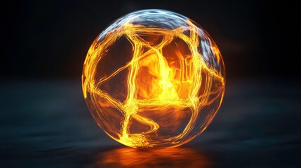 Poster - Fiery energy sphere glowing intensely in dark background.