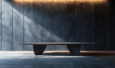 Wall Mural - A sleek, modern table with clean lines in front of a smooth, dark wall