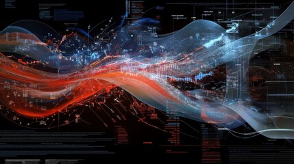 Leinwandbilder - Abstract Data Visualization with Colorful Waves and Graphs