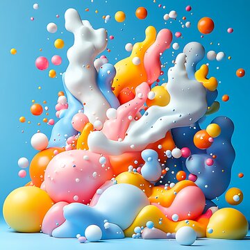 Colorful Abstract 3D Art Playful Bubbles Bright Blue Background Image