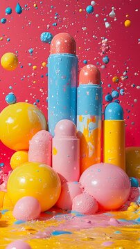 Colorful Playful Bubbles Abstract 3D Shapes Artistic Blue Background Shot Image