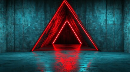 Poster - A 3D depiction of a tunnel with sleek, reflective sides and colorful neon lights against an abstract background.
