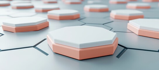 Poster - a 3D illustration showcasing rainbow hues arranged in hexagons on a contemporary backdrop