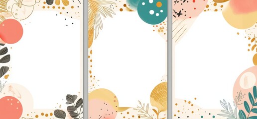 Modern art posters using simple forms. Contemporary and trendy designs with soft pastel shades.