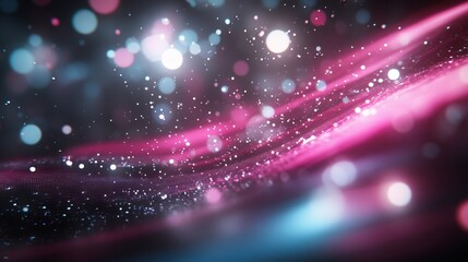 Poster - A digital backdrop composed of rounded, colored lines. Represents an information flow space. Includes big data visualization. Created using 3D rendering.