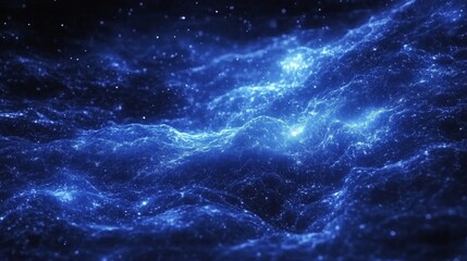 Poster - Abstract Blue Waves of Light Creating a Cosmic Background Effect