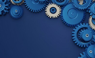 Poster - A sleek, high-tech gear wheel featuring arrows against a dark blue backdrop, symbolizing the latest advancements in digital and telecommunications technology.