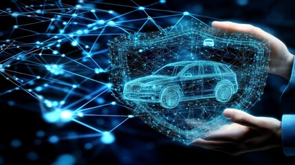 Poster - A car protection shield featuring a digital user interface