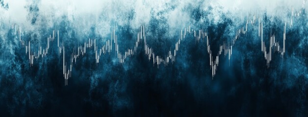 Poster - Data collection from internet cyberspace using analytical computer AI for stock calculations, displayed on a blue background banner copy space.