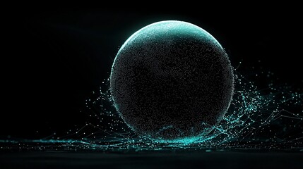 Wall Mural - Glowing teal sphere of particles on dark background.