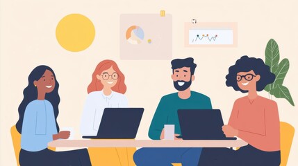 Wall Mural - three people sitting at a table with laptops