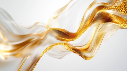 Poster - Abstract gold and white flowing fabric with glitter.