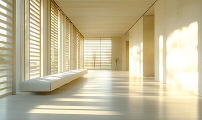 Wall Mural - White wooden panels arranged horizontally, illuminated by natural light filtering through